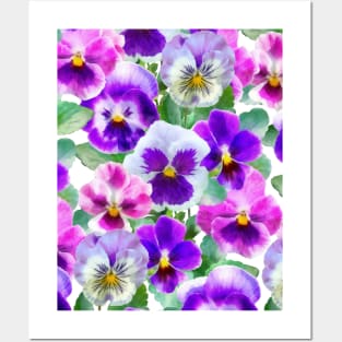 Colorful Violets Pansy Flower Pattern Posters and Art